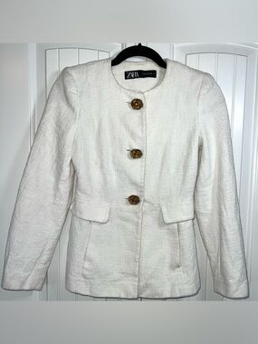 ZARA White Tweed Blazer XS Jacket Quiet Luxury Corpcore office Siren Elegant